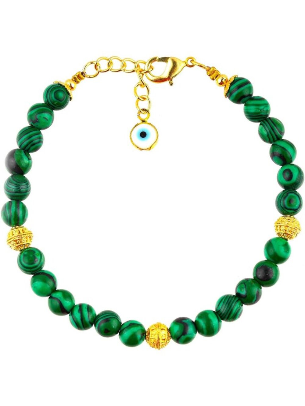 AAA Grade Natural Gemstone Beaded Bracelet, 14K Gold Plated Evil Eye Charm, Boho
